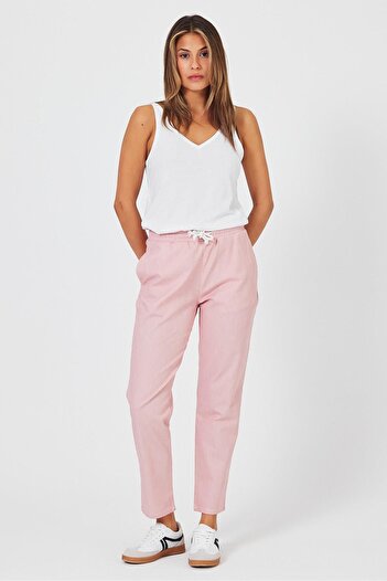 VENA Red Striped Alian Gabardine Trousers - Elastic Waist
