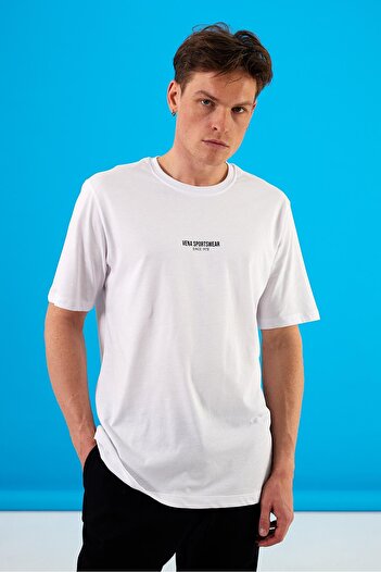 VENA Біла футболка Regular Fit для чоловіків - Vena Sports з принтом, комір-стійка