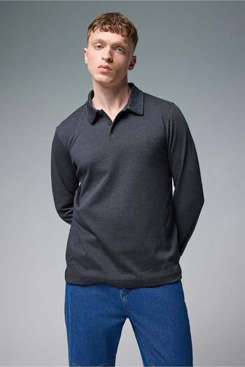 VENA Men's Polo Collar Anthracite Long Sleeve Knitwear Sweater