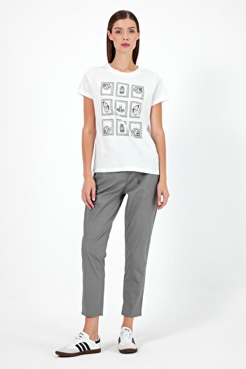 VENA White Butterfly Printed Women's T-shirt - Crew Neck, Regular Fit