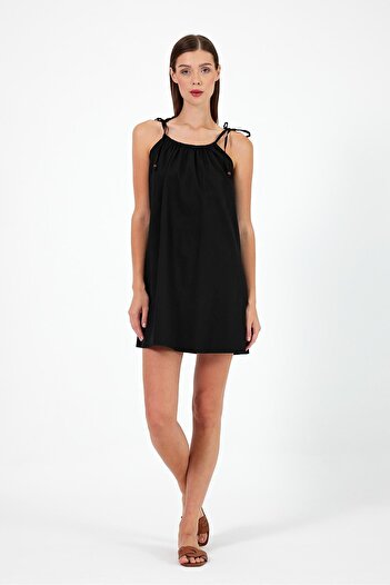 VENA Black Mini Loren Dress - Tie-up Cut