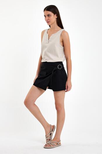 VENA Sienna Gabardine Black Slim Fit Women's Shorts Skirt