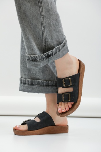 ALTUNTAŞ Unisex Orthopedic Sole Slippers Double Banded Buckle Daily Comfortable Home and Outdoor Slippers