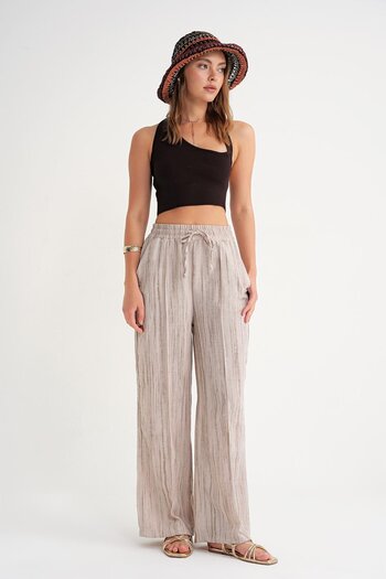 Mixray Beige Women's Palazzo Trousers with Rental Front 4643 Model