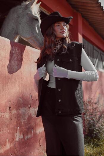 VENA Women's Black Oversize Jean Vest