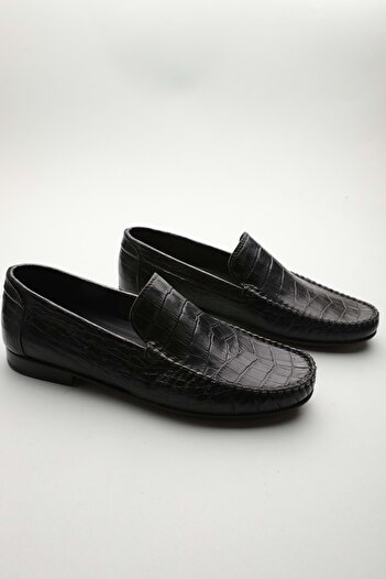 Gondol Чоловічі класичні лофери з натуральної шкіри, чорні, Croco, 42 Ttx.601192
