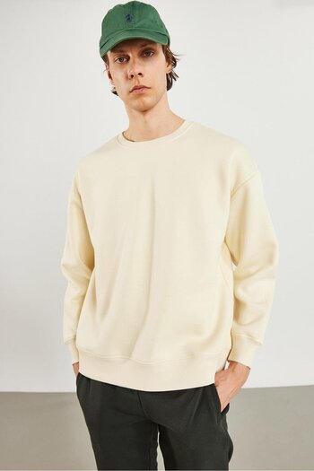 VENA Men's Clark Bone Crew Neck Oversize Sweatshirt