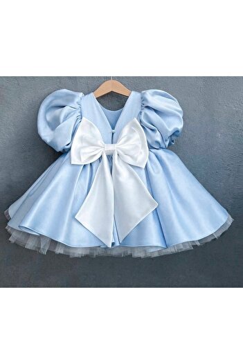 Mislina Girl's Pearl Back Bow Detailed Design Dress