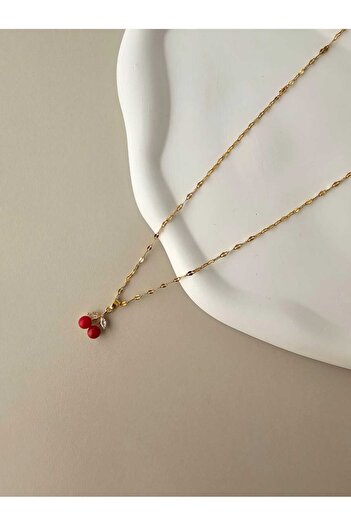 Zivazer Store Women's Steel Cherry Charm Minimal Gold Color Necklace