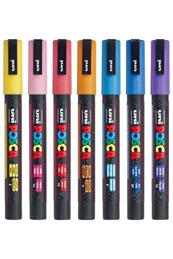 UNİ-BALL Uni Posca Water Based Marker Set 8 Glitter Colors 0.9mm 1.3mm Pc3Ml