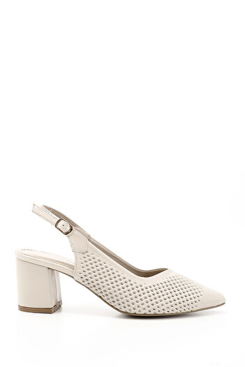 GÖNDERİ(R) Women's Cream Medium Thick Heeled Open Back Shoes