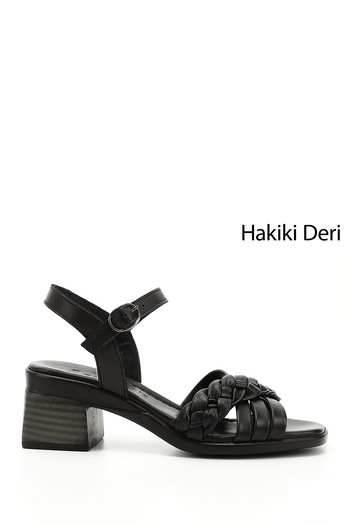 GÖNDERİ(R) Women / Girls Black Ankle Strap Knit Strap Genuine Leather Sandals