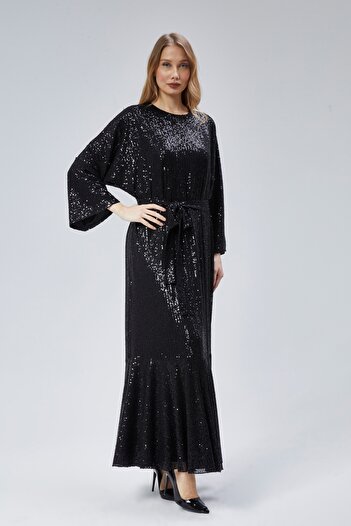 Asees Women's Evening Dress and Graduation Bat Sleeve Flounced Hijab Evening Dress