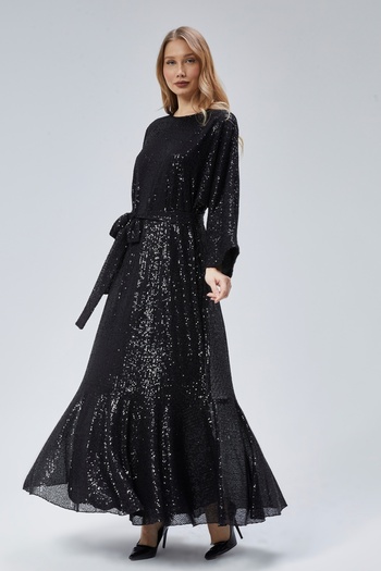 Asees Women's Evening Dress and Graduation Bat Sleeve Flounced Hijab Evening Dress