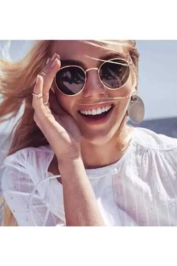 ModaLand Unisex 2'li Yeni Sezon Round Model Gold Çerçeve Fırsat Güneş Gözlüğü