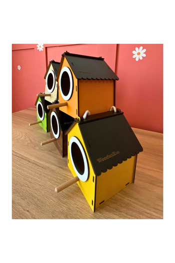 WoodenZoo Wooden Decorative Bird House Nest, Nest, Balcony, Garden Accessory Set of 5