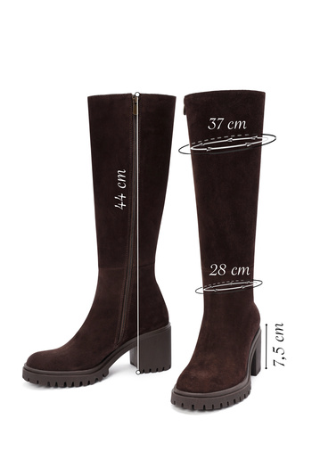 Derimod Women's Brown Zippered Thick Heeled Suede Leather Boots 24Wfd 202410
