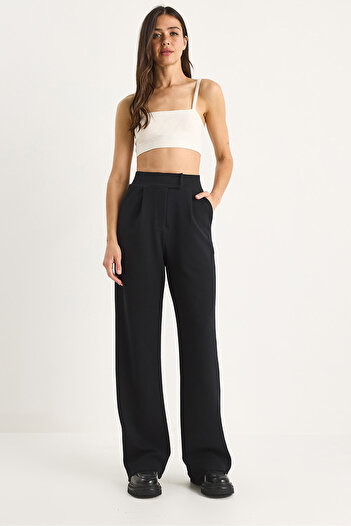 Bianco Lucci Women's Comfortable Palazzo Trousers with Velcro Waist 3826 60261150
