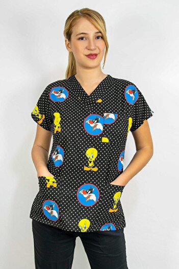 Nur Medikal Giyim Uniformă unisex cu model Sylvester Tweety pentru doctor, asistentă medicală, spital, chirurgie