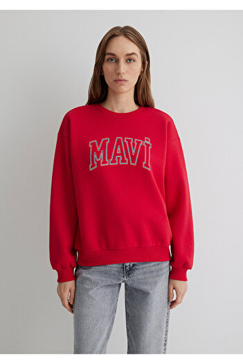 Mavi Logo Baskılı Kırmızı Sweatshirt 1611192-70467