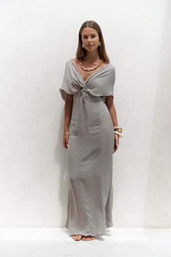 BOHEMAİ Smoke Colored Fremen Front Cross Detailed Dress