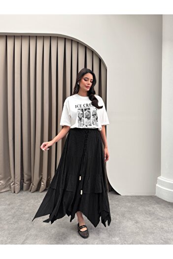 ESRAHELVACI Black Embroidered Ruffle Skirt