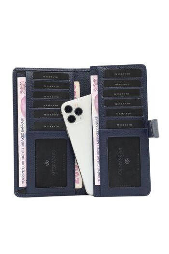 Meskanto Twist Genuine Leather Floater Navy Blue Wallet with Phone Compartment