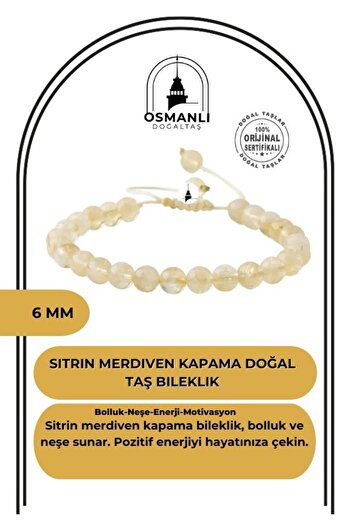 OSMANLI DOĞAL TAŞ Citrine 6mm Ladder Closure Natural Stone Bracelet