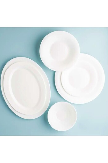 Houzi 12 Pcs Opal ware Dinner set 4 Dinner plate 4 Dessert plate 4 Bowls Dishwasher Microwave safe