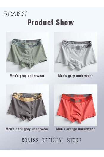 ROAISS Men's Boxers 4 Pack Set Trend Men's Teenage Boys Underwear Short Briefs High Elastic Classic Underwe