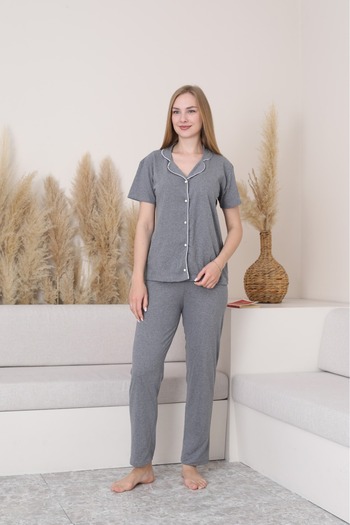 Sude HOMEWEAR Shirt Short Sleeve Anthracite Pajama Set