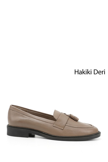 GÖNDERİ(R) Women / Girls Mink Antique Genuine Leather Tasseled Loafer Shoes