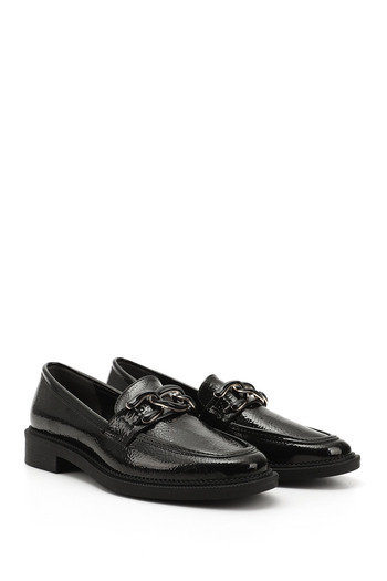 GÖNDERİ(R) Women / Girls Black Patent Leather Buckle Loafer Shoes