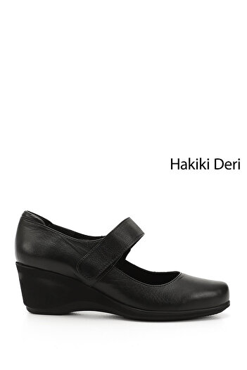 GÖNDERİ(R) Women's Black Wedge Sole Genuine Leather Shoes