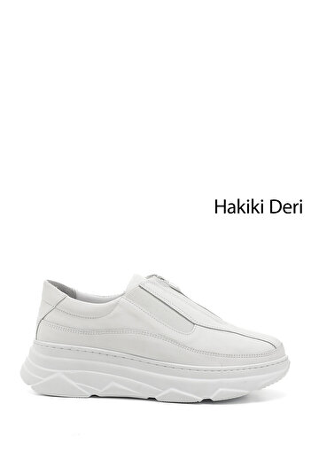 GÖNDERİ(R) Women's White Zippered Padded Sole Genuine Leather Sneakers