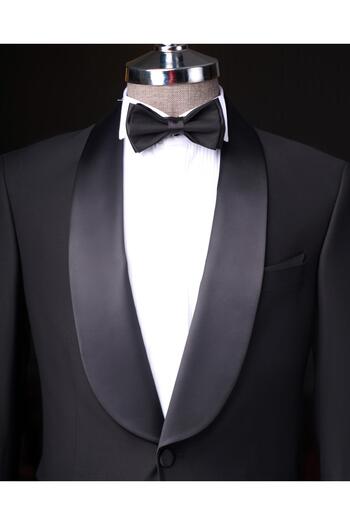 TerziAdemAltun Italian Cut Slim Fit Shawl Collar Jacket Pants Groom Suit Set Black T9184