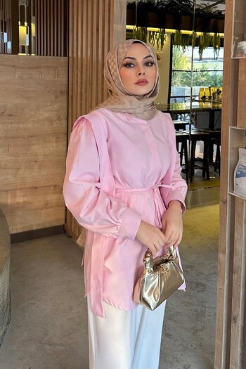 LOCCO Pleat Detail Hidden Front Buttoned Shirt Pink