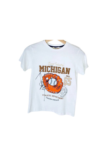 Çikoby Boy's Digital Printed Ecru T-Shirt 100% Cotton