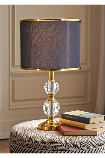 571 Store T Series Table Lampshade - Metal and Glass Body, Fabric Headboard