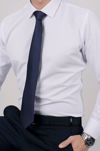 Etikmen White Satin and Navy Blue Tie Set - Plain Gift Boxed