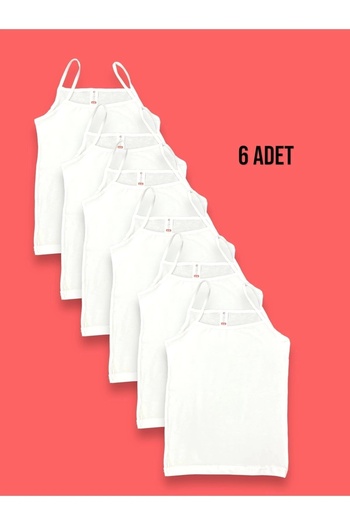 Erdenay Tekstil White Cotton Girl's Athlete - Set of 6 with String Straps