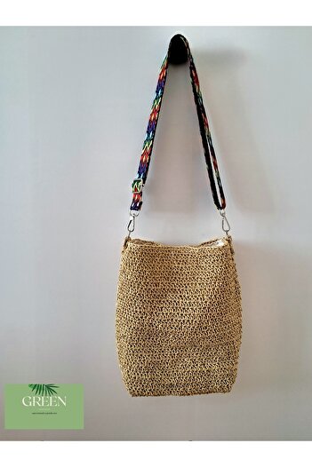 Green Ethnic Hanging Straw Paper Rope Hand-Knitted Straw Bag