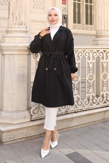 benguen 61673 Striped Trench Coat Black