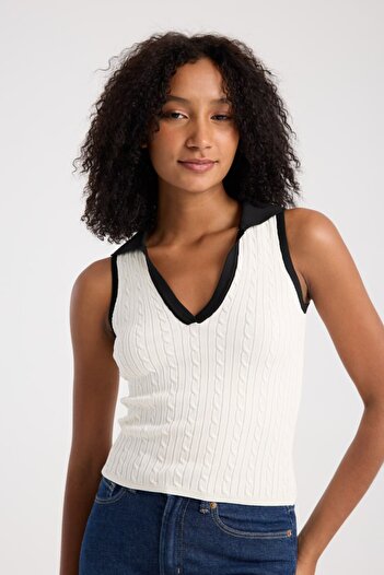 İLKCET MODA V Neck Hair Knit Women's Knitwear