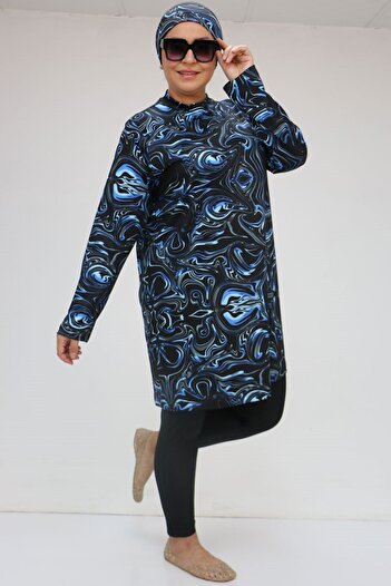 Eslina Σετ μαγιό Hijab μακρυμάνικο καλσόν 1727 Model Plus Size - Aqua Blue