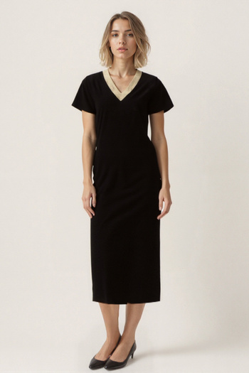 Vitrin Casual Midi Dress with Lace Collar