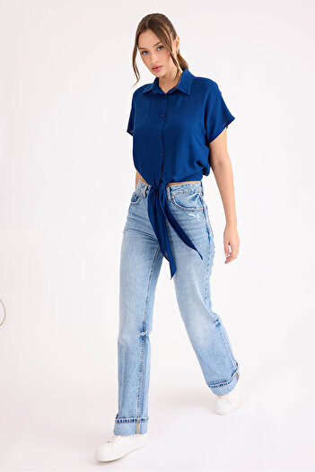Vitrin Tie Waist Short Sleeve Casual Shirt