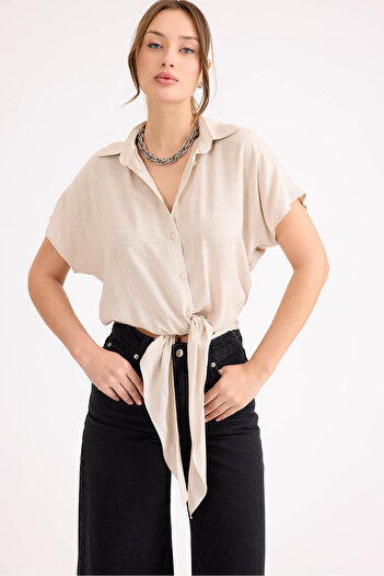 Vitrin Tie Waist Short Sleeve Casual Shirt