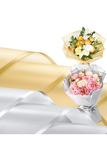 roco paper Flower Wrapping Paper Set, Gold-Gold&Silver-Silver, Matte Transparent Bouquet Wrapping Paper, 58X58 Cm, 10 Pieces