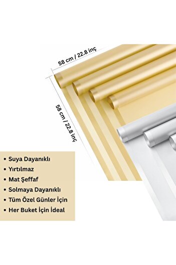 roco paper Flower Wrapping Paper Set, Gold-Gold&Silver-Silver, Matte Transparent Bouquet Wrapping Paper, 58X58 Cm, 10 Pieces